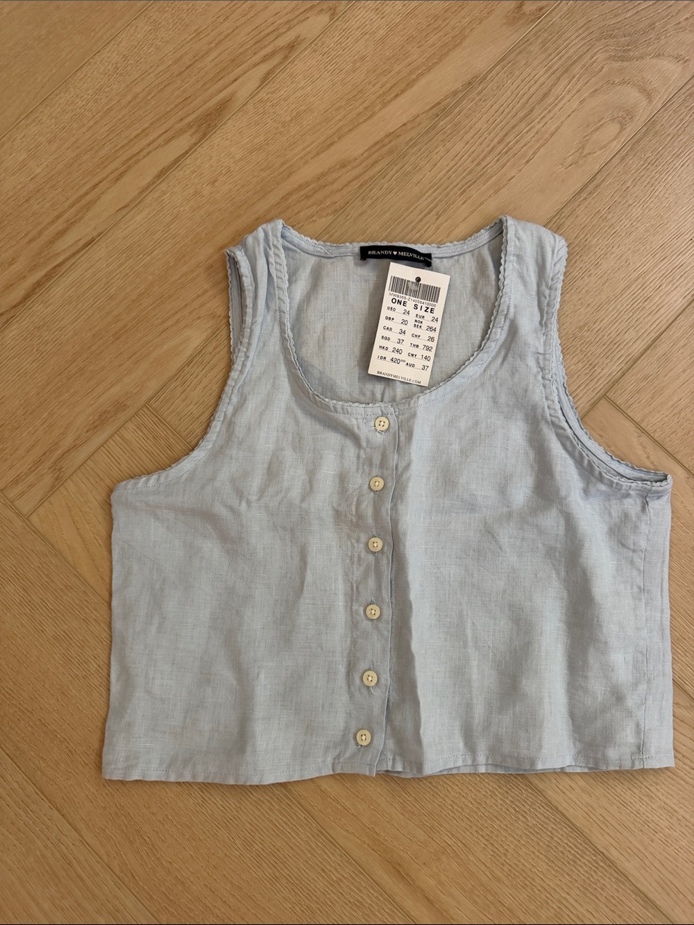 Brandy Melville Light Blue Linen Button-Front Crop Tank